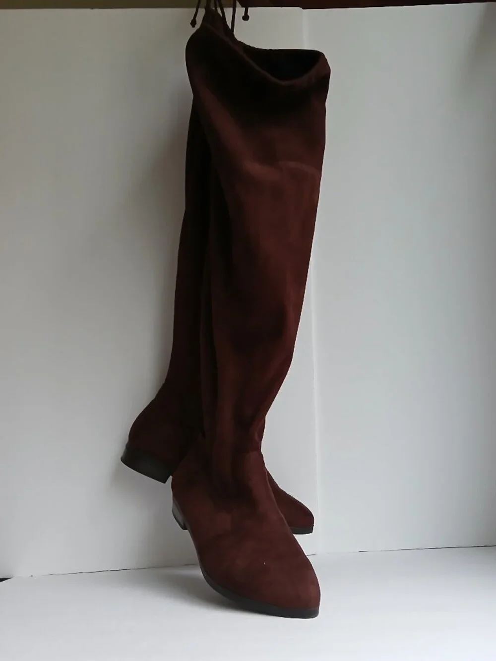 Brown Suede Wide Calf Flat Over the Knee Boot Side Zip TieTop NWOB Sz8.5 WW